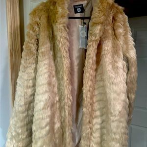 Mid length faux fur hooded coat
